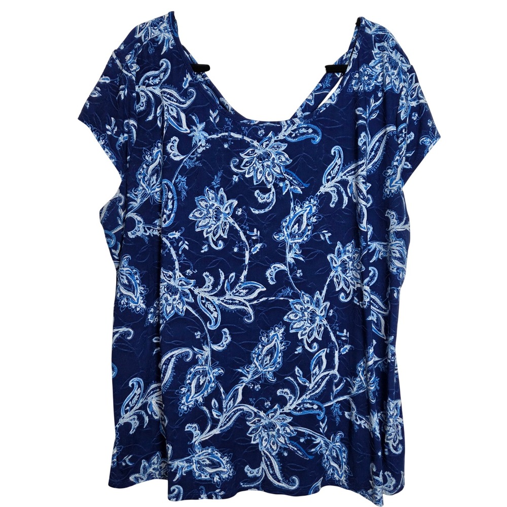 Ashley Stewart Paisley Top Criss Cross Back Short Sleeve Size 26/28